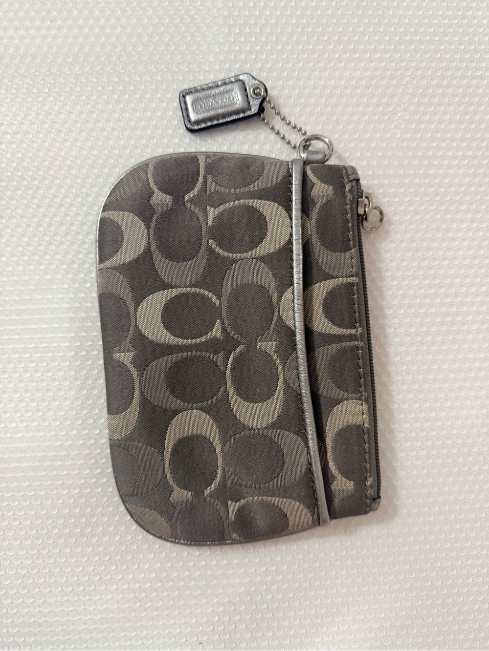 Coach Gray Signature Small Zip Wristlet Pouch